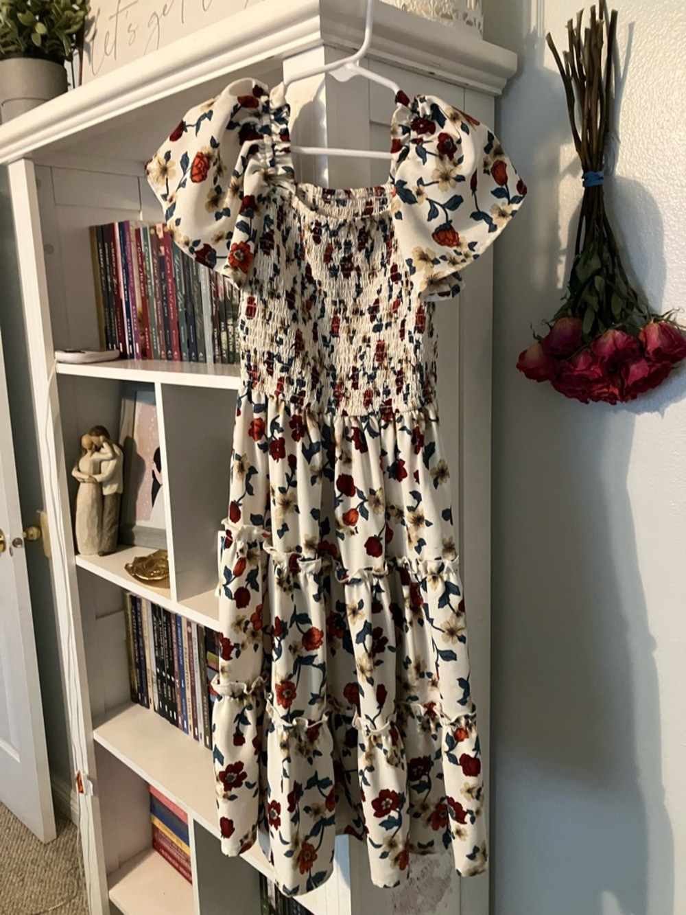 Ivy City Co Sweet Caroline Cream and Red Floral Smocked Casual Dress